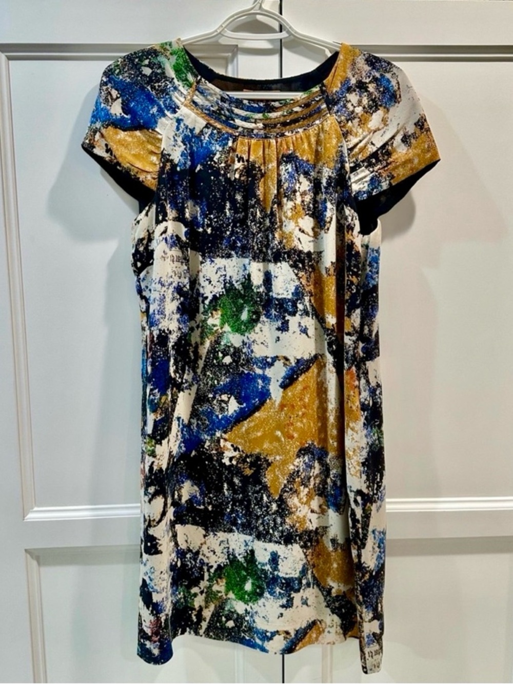 Tory Burch Silk Abstract Print Shift Cap Sleeve Dress Sz 6